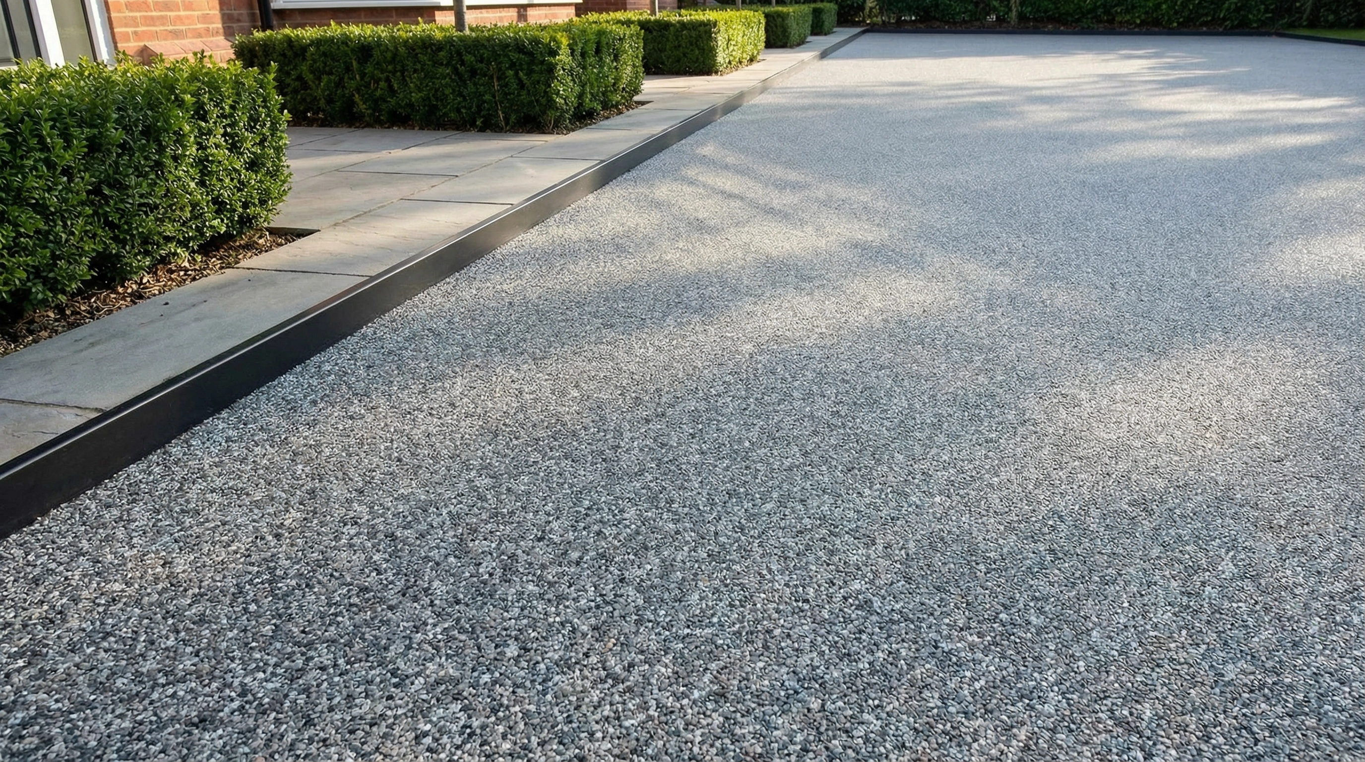 Block paved driveway with decorative border