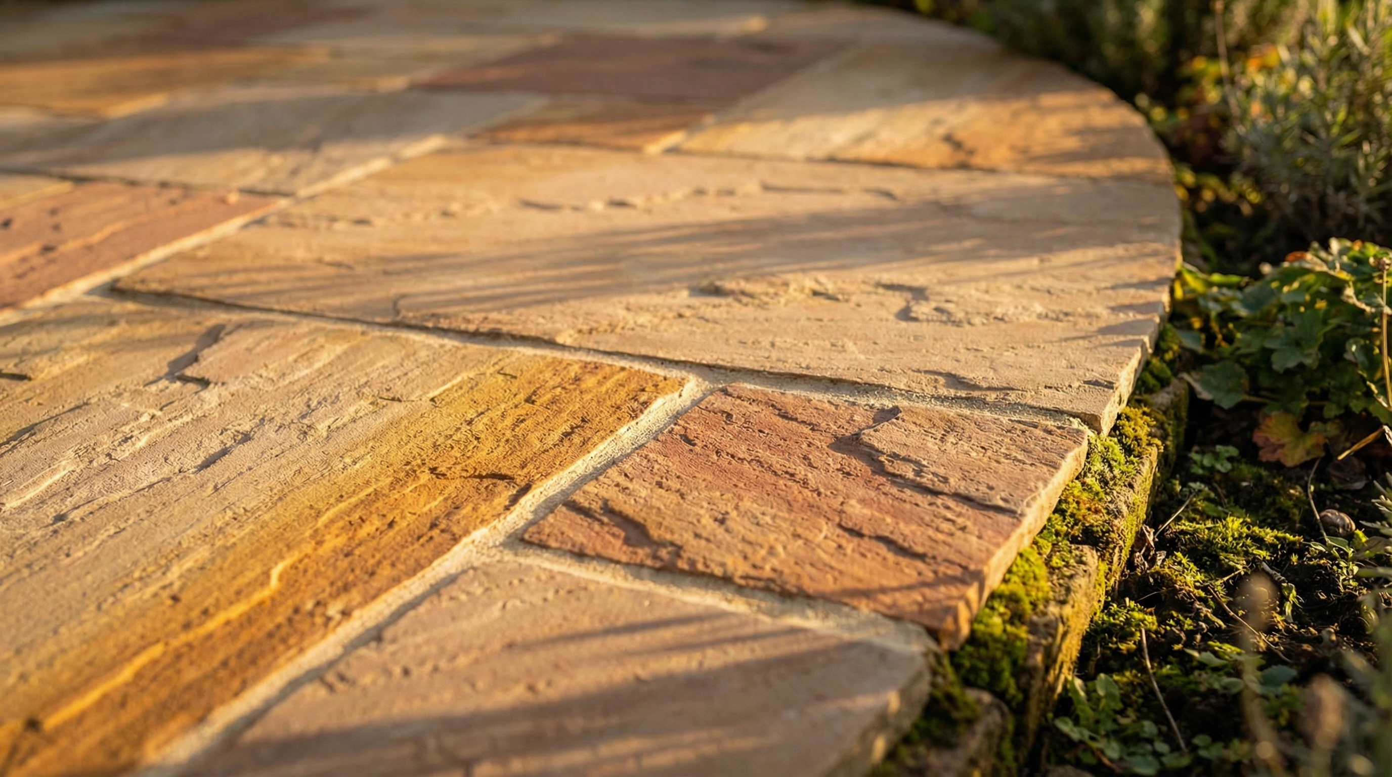 Detailed view of high quality Indian sandstone paving